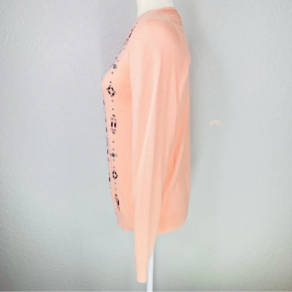 Ann Taylor Blush Pink Gemstone Embellished Wool Blend Knit Crew Neck Sweater